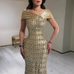 Arabic Luxury Gold Beaded Mermaid Evening Dress CLA73362