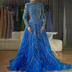 Muslim Formal Blue A-Line Beaded Evening Dress CLA72302A