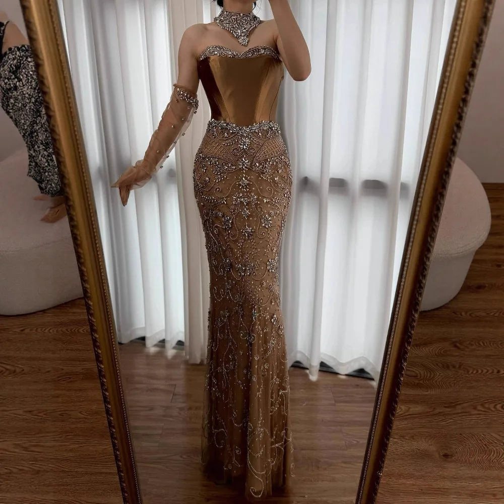 Kosovo Luxury Beaded Evening Dress With Gloves CLA72929