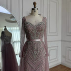 Luxury Nude Beaded Mermaid Evening Dress With Overskirt CLA73190