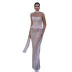 Luxury Nude Beaded Mermaid Evening Dress Strapless With Shawl CLA73076A