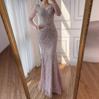 Luxury Muslim Nude Arabic Mermaid Beaded Evening Dress CLA73191