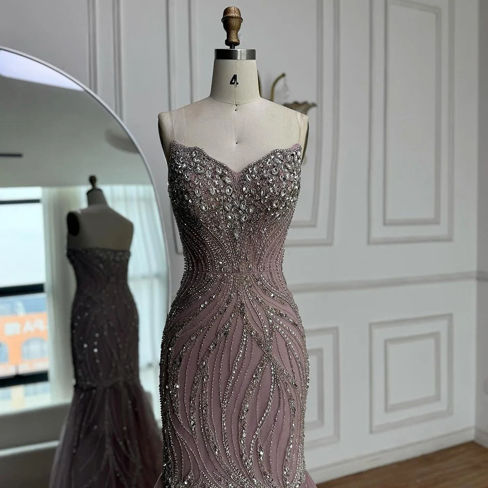 Arabic Luxury Beaded Mermaid Strapless Evening Dress CLA73124