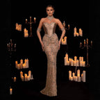 Kosovo Luxury Beaded Evening Dress With Gloves CLA72929