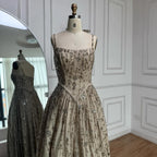 Luxury Sage Green Beaded A-Line Spaghetti Straps Evening Dress CLA72805