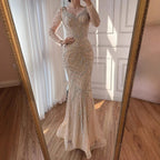 Luxury Muslim Nude Arabic Mermaid Beaded Evening Dress CLA73191