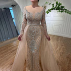 SERENE HILL  Luxury Muslim Nude Beaded Mermaid Evening Dress With Overskirt CLA71597