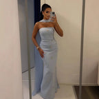 Arabic Simple Beaded Mermaid Strapless Evening Dress With Scarf Women Occasion Gown CLA73100