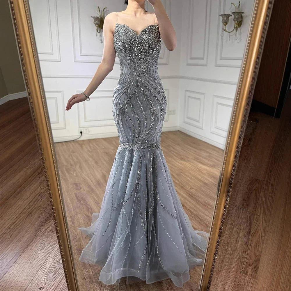Arabic Luxury Beaded Mermaid Strapless Evening Dress CLA73124