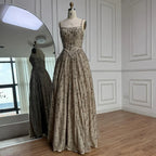 Luxury Sage Green Beaded A-Line Spaghetti Straps Evening Dress CLA72805
