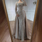 Luxury Dubai Arabic Muslim Caramel Mermaid Beaded Evening Gown with Overskirt CLA72533A
