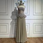 Luxury Designer Nude Beaded Chiffon Evening Dress CLA72915