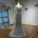Arabic Pearls Beaded Feathers Mermaid Evening Dress Elegant For Women Wedding Party CLA72837