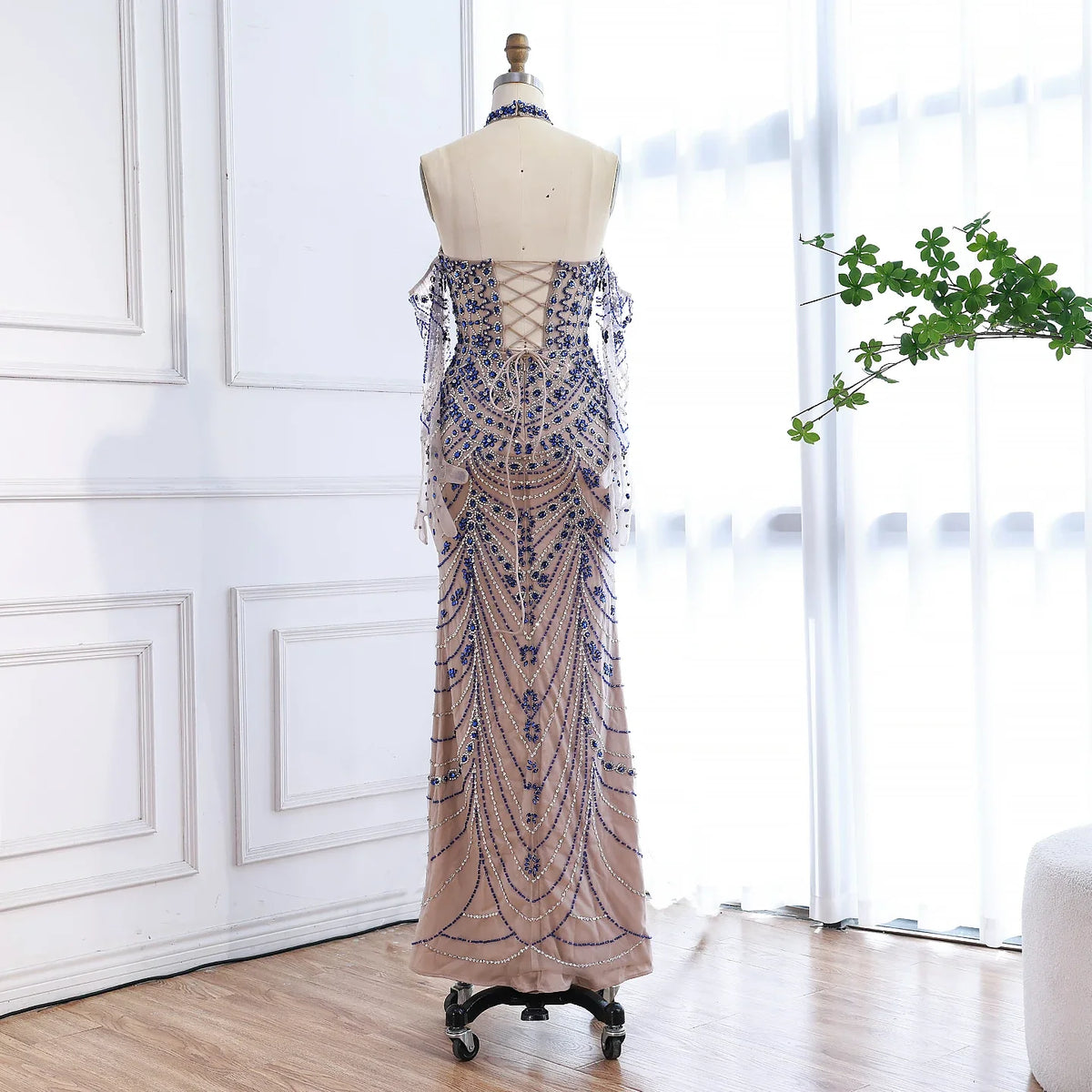 Kosovo Luxury Beaded Halter Evening Dress With Gloves CLA72760C