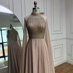 Luxury Nude Chiffon Beaded Evening Dress with Cape LA73144
