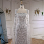 Luxury White Dubai Arabia Beaded Evening Dress With Cape CLA72870