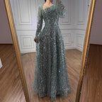 Arabic Turquoiise A-Line Flared Sleeves Simple Style Evening Dress CLA73177