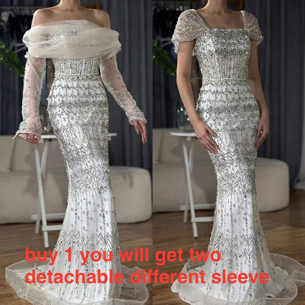 Dubai Mermaid Evening Dress Luxury Modest Arabic Party Gown CLA72714