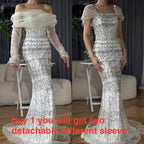 Dubai Mermaid Evening Dress Luxury Modest Arabic Party Gown CLA72714