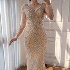 Luxury Muslim Nude Arabic Mermaid Beaded Evening Dress CLA73191