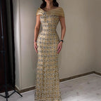 Arabic Luxury Gold Beaded Mermaid Evening Dress CLA73362
