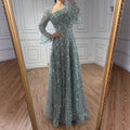 Arabic Turquoiise A-Line Flared Sleeves Simple Style Evening Dress CLA73177
