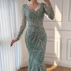 Luxury Muslim Nude Arabic Mermaid Beaded Evening Dress CLA73191