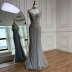 Luxury Nude Beaded Mermaid Detachable Cape Evening Dress With Overskirt CLA73182