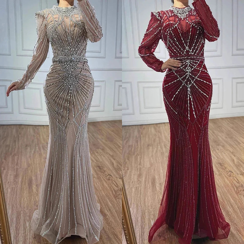 Modest Caramel High Collar Evening Dress For Women Wedding Party CLA73203