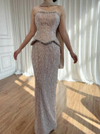 Luxury Nude Beaded Mermaid Evening Dress Strapless With Shawl CLA73076A
