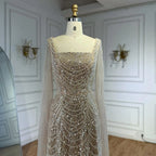 Arabic Simple Style Beaded A-Line With Cape Sleeves Square Neck Evening Dress CLA72590B