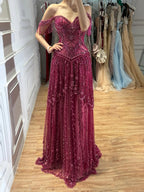Lebanon Luxury Fuchsia Beaded A-Line Evening Dress With Tassels CLA73594