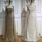Luxury White Dubai Arabia Beaded Evening Dress With Cape CLA72870
