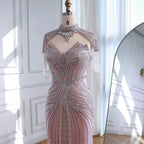 Arabic Luxury Beaded Mermaid Evening Dress With Detachable Tassels Cape CLA72891A