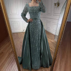 Luxury Dubai Arabic Muslim Caramel Mermaid Beaded Evening Gown with Overskirt CLA72533A
