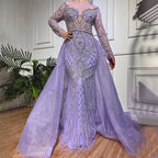 SERENE HILL  Luxury Muslim Nude Beaded Mermaid Evening Dress With Overskirt CLA71597