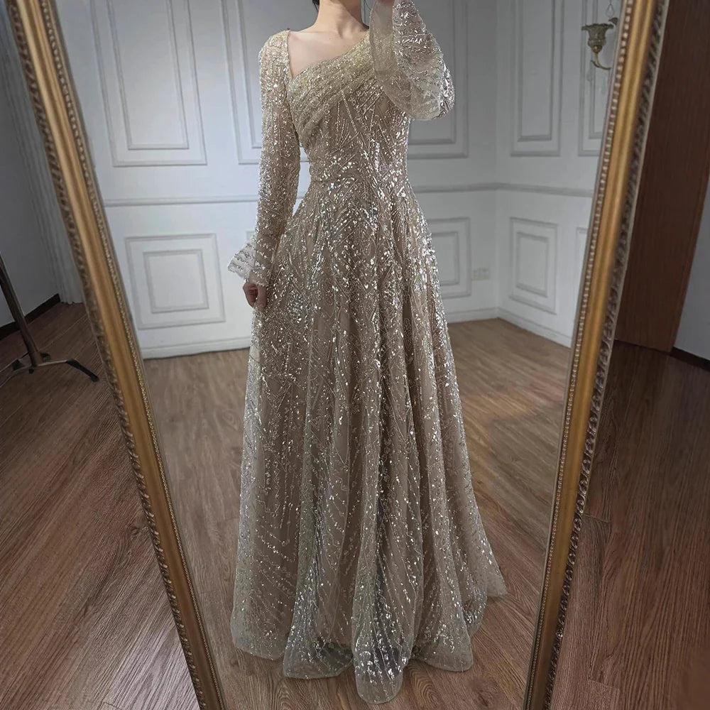 Arabic Turquoiise A-Line Flared Sleeves Simple Style Evening Dress CLA73177