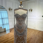 Kosovo Luxury Beaded Pearls Tassels Nude Evening Dress With Short Cape CLA72876