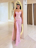 Luxury Pink Saudi Arabic Lace Embroidery Evening Dress CLA73373