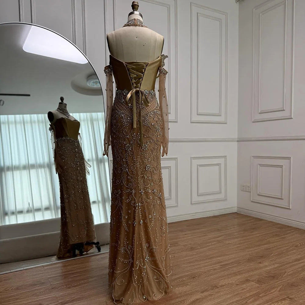 Kosovo Luxury Beaded Evening Dress With Gloves CLA72929