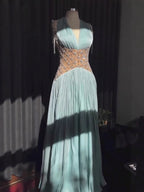Turquoise Beaded A-Line Simple Style Evening Dress CLA73421