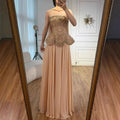 Luxury Designer Nude Beaded Chiffon Evening Dress CLA72915