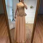 Luxury Designer Nude Beaded Chiffon Evening Dress CLA72915