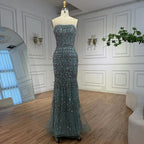 Arabic Luxury Beaded Strapless Mermaid Evening Dress With Cape Women Wedding Party Gown CLA72714B