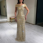 Arabic Luxury Gold Beaded Mermaid Evening Dress CLA73362