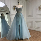 Arabic Luxury Beaded Mermaid Overskirt With Slit Strapless Evening Dress CLA72811