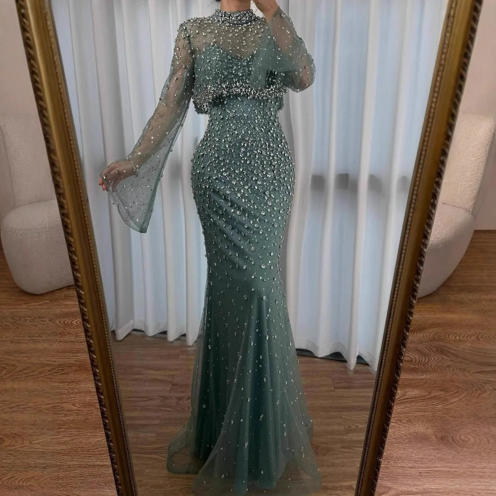 Arabic Two-Piece Luxury Beaded Mermaid Evening Dress With Detachable Top CLA73095