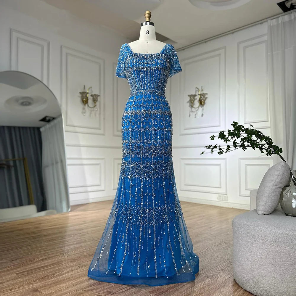 Dubai Mermaid Evening Dress Luxury Modest Arabic Party Gown CLA72714