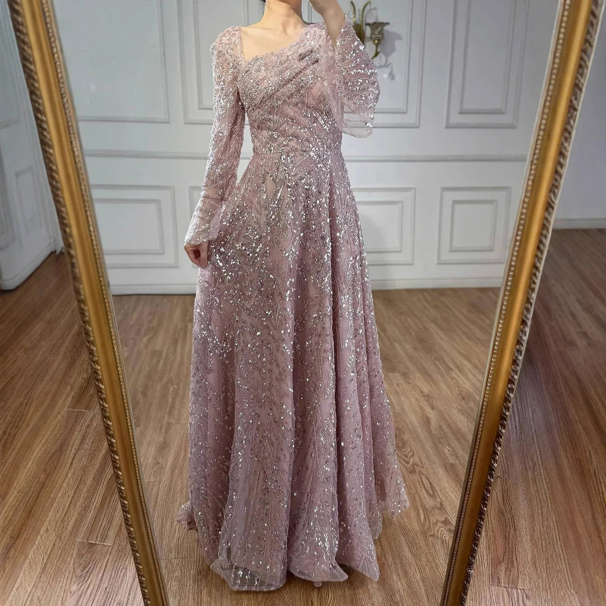 Arabic Turquoiise A-Line Flared Sleeves Simple Style Evening Dress CLA73177