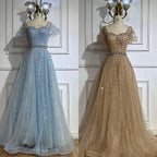Nude A-Line Beaded Backless Evening Dress CLA72834